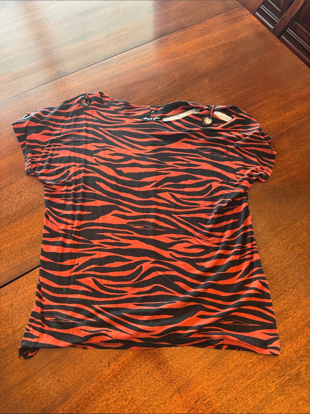 Rust & Black Tiger-Print Top with shoulder detail